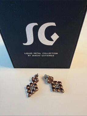 Brown Liquid Metal Floral Drop Earrings